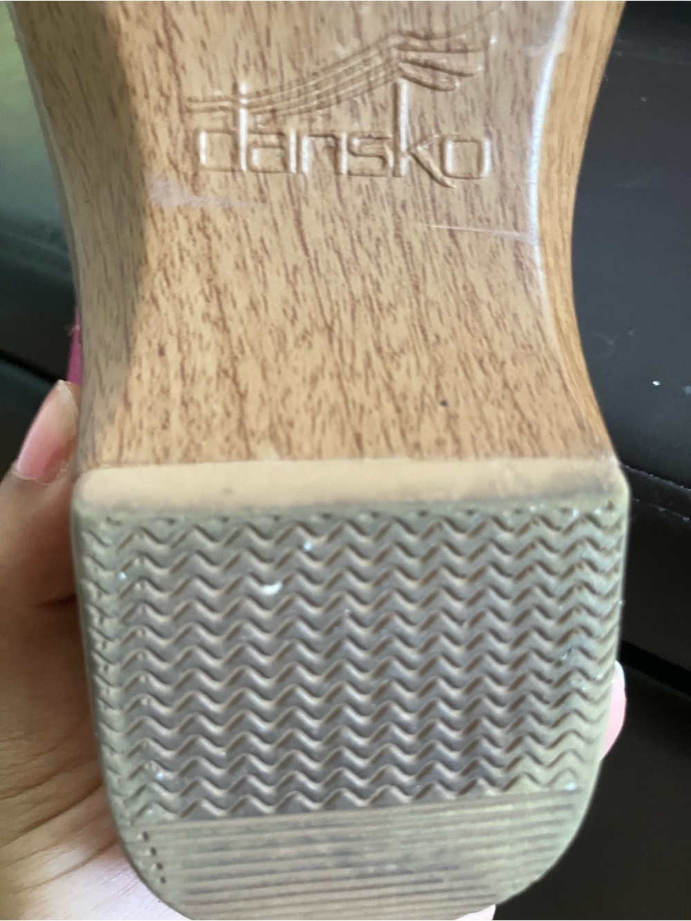 Dansko Pink and Red Two-Tone Leather Wedge Sandals - Picture 5 of 5